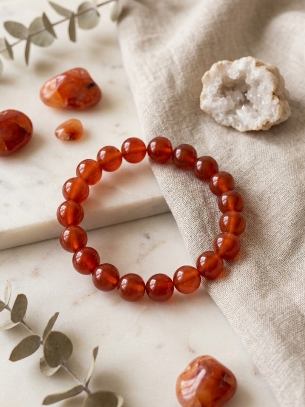 Carnelian & Sardonyx Crystal Bracelet – 10mm Beads | 7.5” | Empowering Energy |